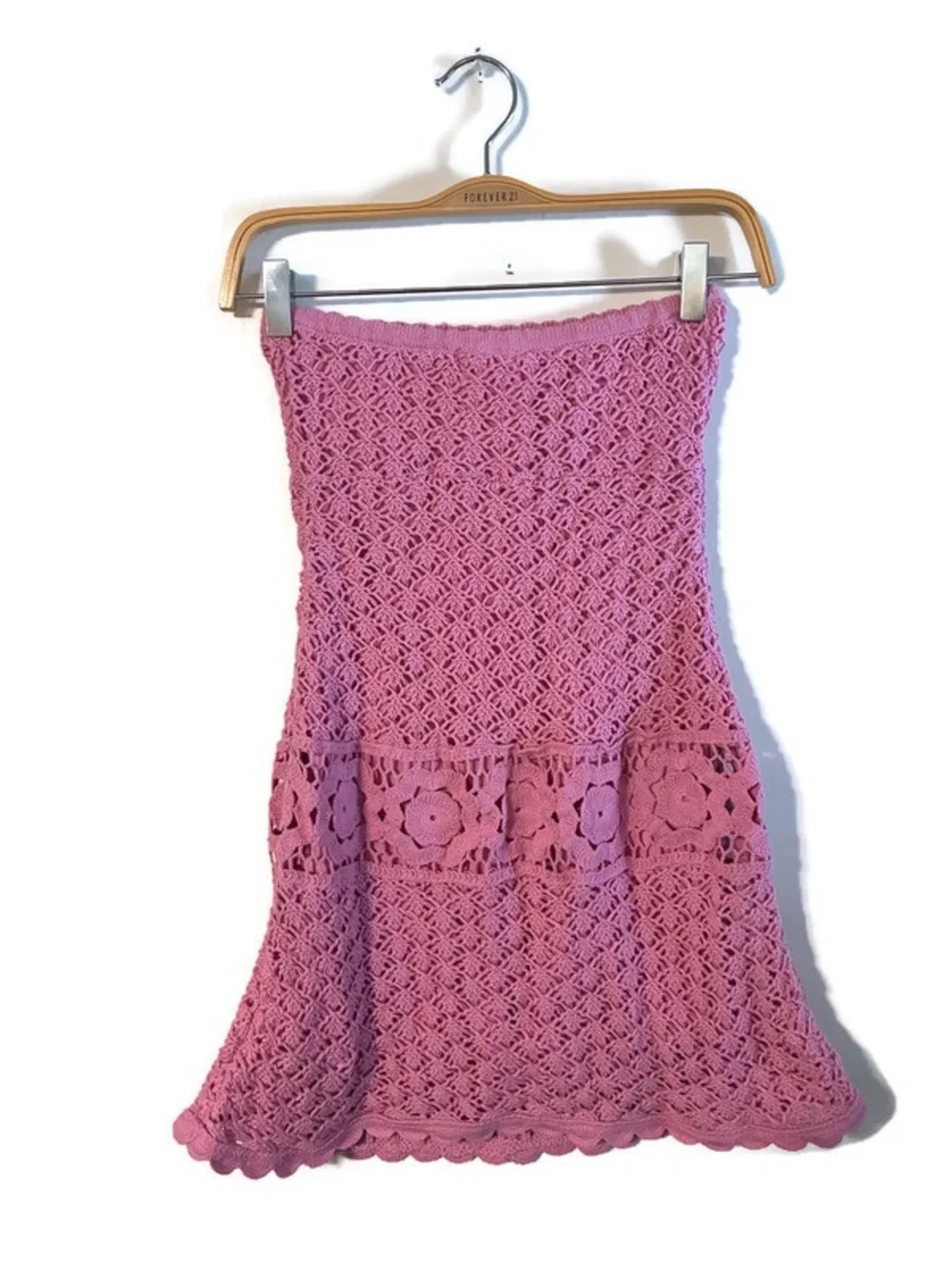 NWT Wild Fable Strapless Mini Crochet A-Line Sweater Dress Rose Pink Size XS